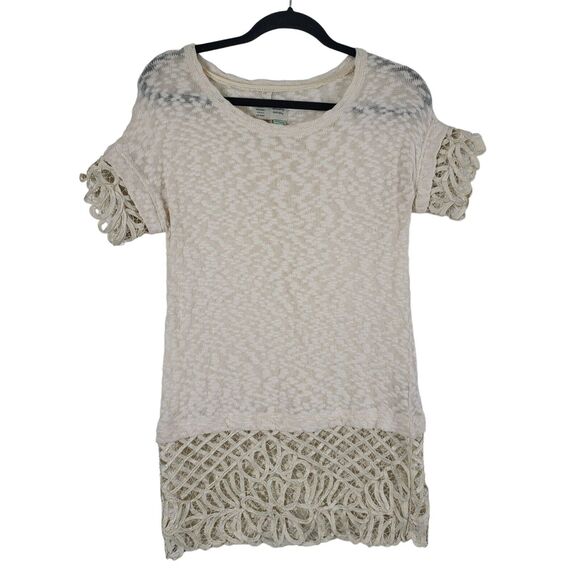 Saturday Sunday Anthropologie Sweater Top XS Womens Cream Lace Pullover Sheer - Picture 1 of 10